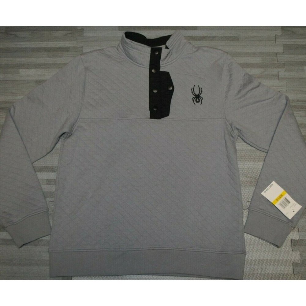Spyder Quilted Fleece Pullover Men's M 1/4 Button Steel Grey Jacket 71D64052-02
